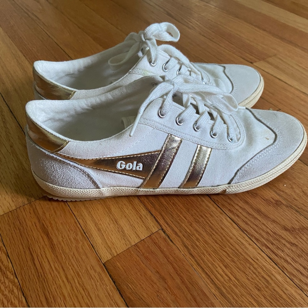 Gola Badminton Casual Trainers Sneakers Off White/Gold Size 8.5